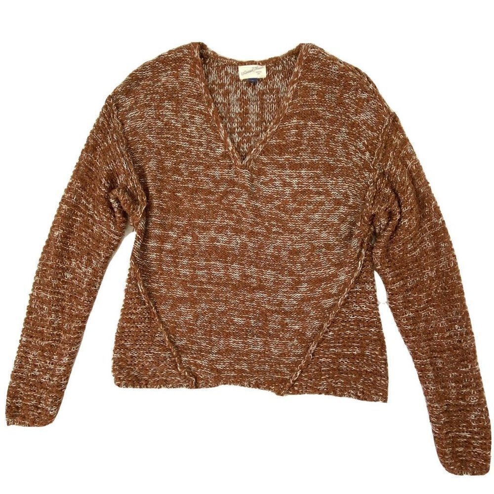 Universal Thread Sweater Womens XS Pullover V Neck Oversized Nubby Knit Brown
